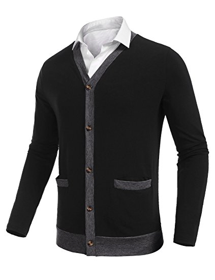 Mens Casual Slim Fit Long Sleeve V-Neck Cardigan