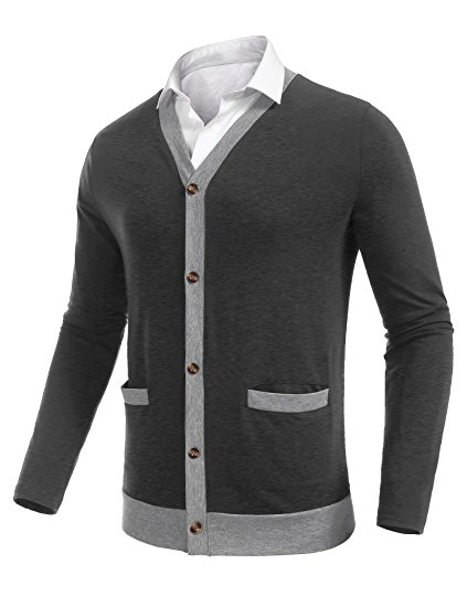 Mens Casual Slim Fit Long Sleeve V-Neck Cardigan
