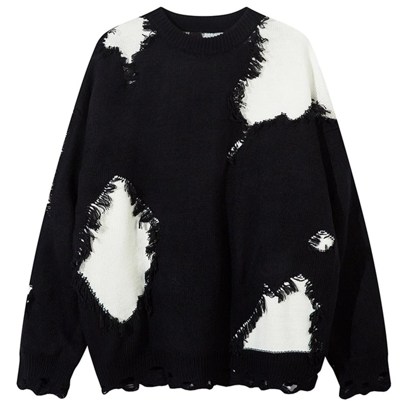 Designer Broken Hole Men Sweater Round Neck Knitted Pullover Men′s Knitting Sweater