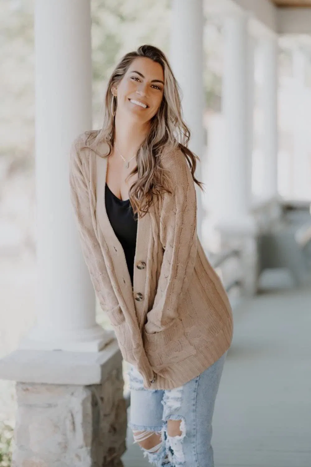 Lightweight Fall Winter Casual Sweater with Button Cardigan