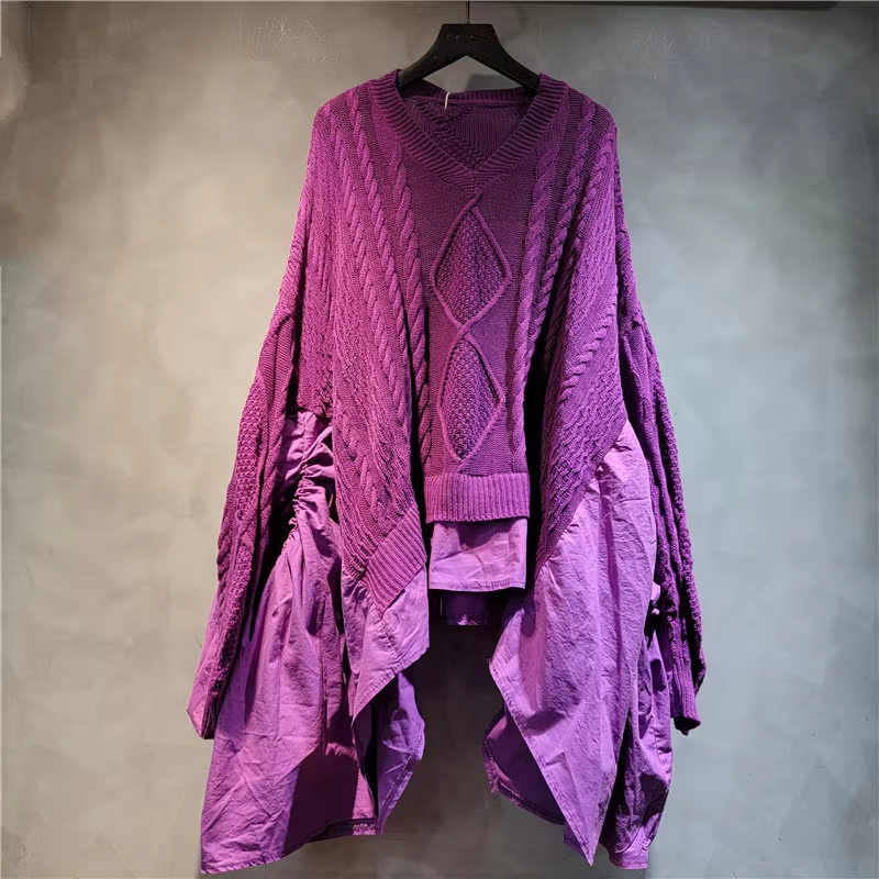 Irregular Lady Women′s Sweater Shirt Top Patchwork Pullover Long Knitted Cashmere Sweater