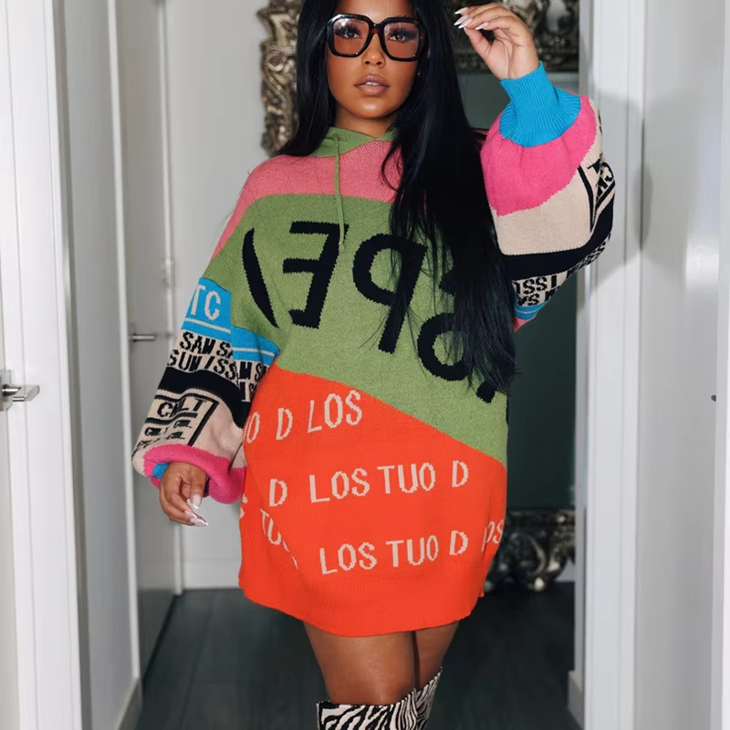 Winter Patchwork Irregular Color Blocking Knitted Sweater Women&prime;s Sweaters