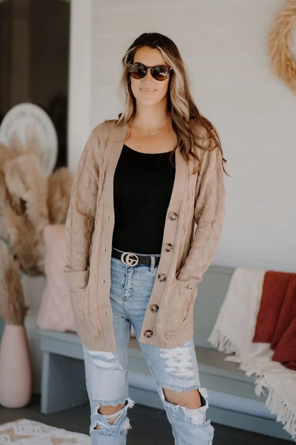 Lightweight Fall Winter Casual Sweater with Button Cardigan