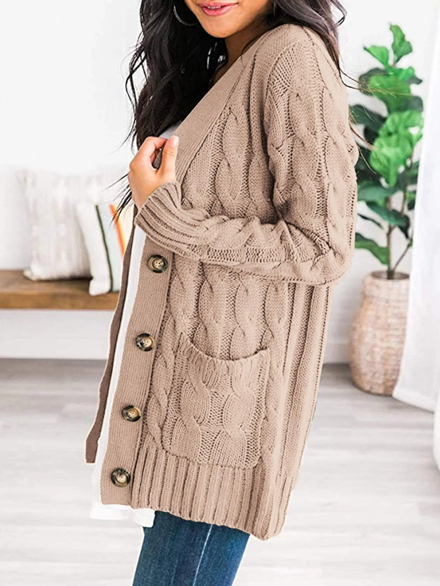 Lightweight Fall Winter Casual Sweater with Button Cardigan