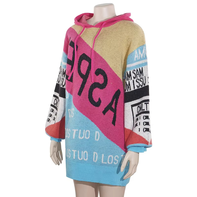 Winter Patchwork Irregular Color Blocking Knitted Sweater Women&prime;s Sweaters