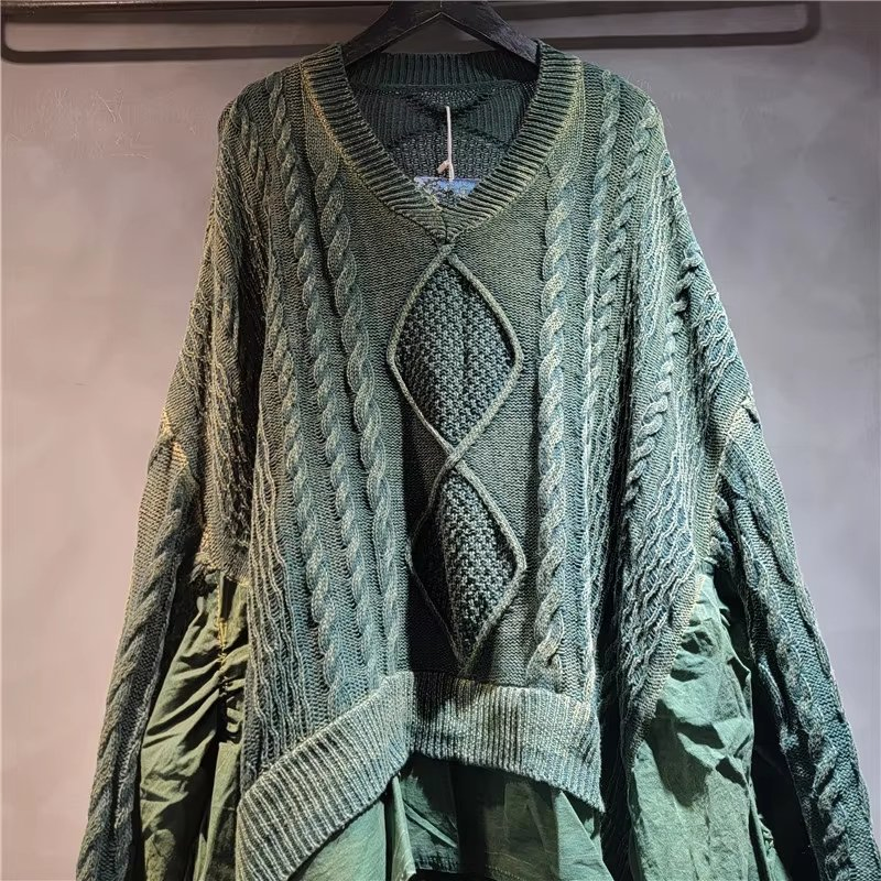 Irregular Lady Women&prime;s Sweater Shirt Top Patchwork Pullover Long Knitted Cashmere Sweater
