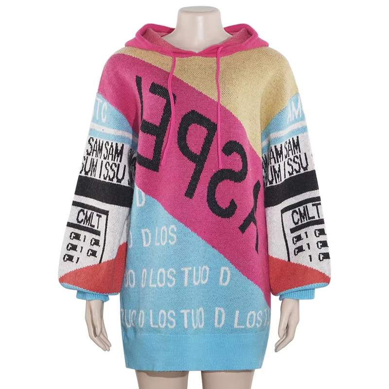Winter Patchwork Irregular Color Blocking Knitted Sweater Women′s Sweaters