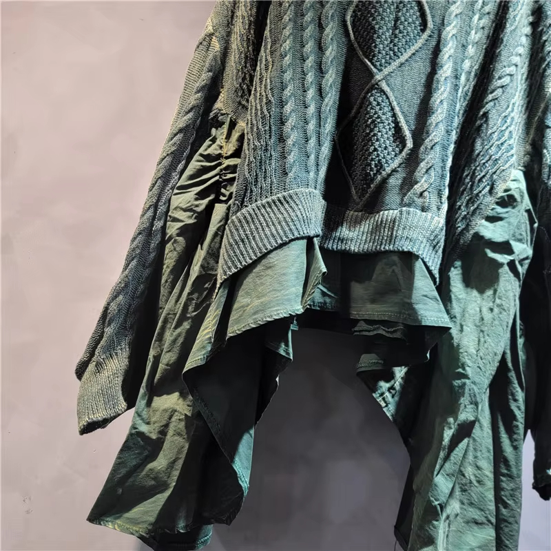 Irregular Lady Women&prime;s Sweater Shirt Top Patchwork Pullover Long Knitted Cashmere Sweater
