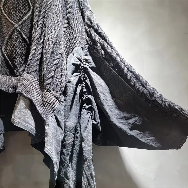 Irregular Lady Women&prime;s Sweater Shirt Top Patchwork Pullover Long Knitted Cashmere Sweater