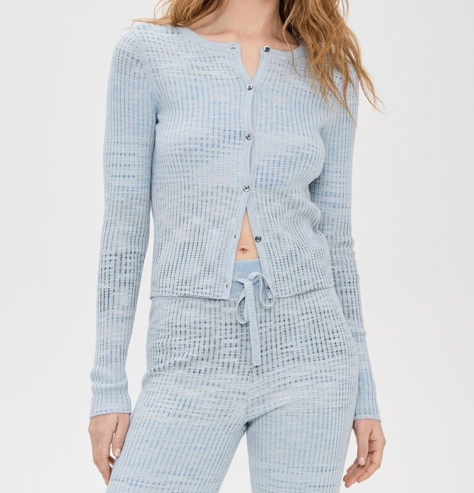 Lightweight Ribbed Knit High Stretch Women&prime;s Long Sleeve Cardigan Sweater, with Button Placket and Crew Neck