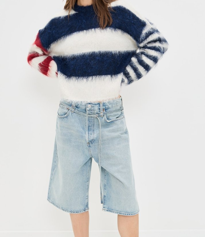Women Brushed Fluffy Lovely Stripe Round Neck Long Sleeves Pullover Sweater