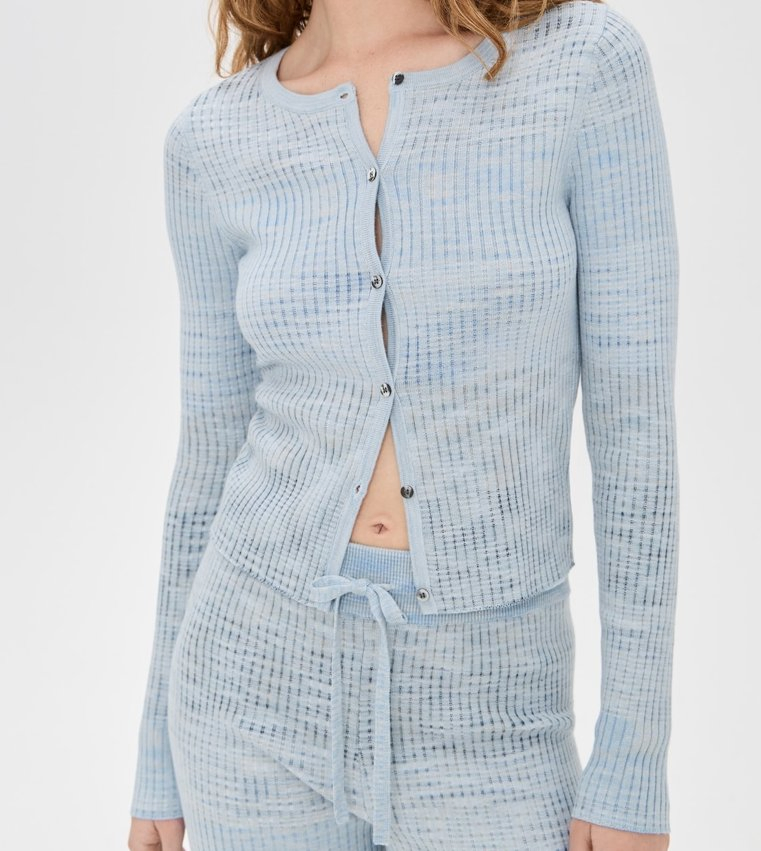 Lightweight Ribbed Knit High Stretch Women&prime;s Long Sleeve Cardigan Sweater, with Button Placket and Crew Neck