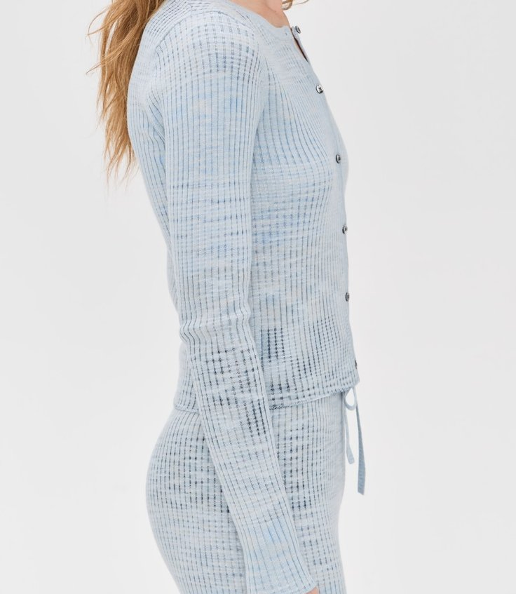 Lightweight Ribbed Knit High Stretch Women&prime;s Long Sleeve Cardigan Sweater, with Button Placket and Crew Neck