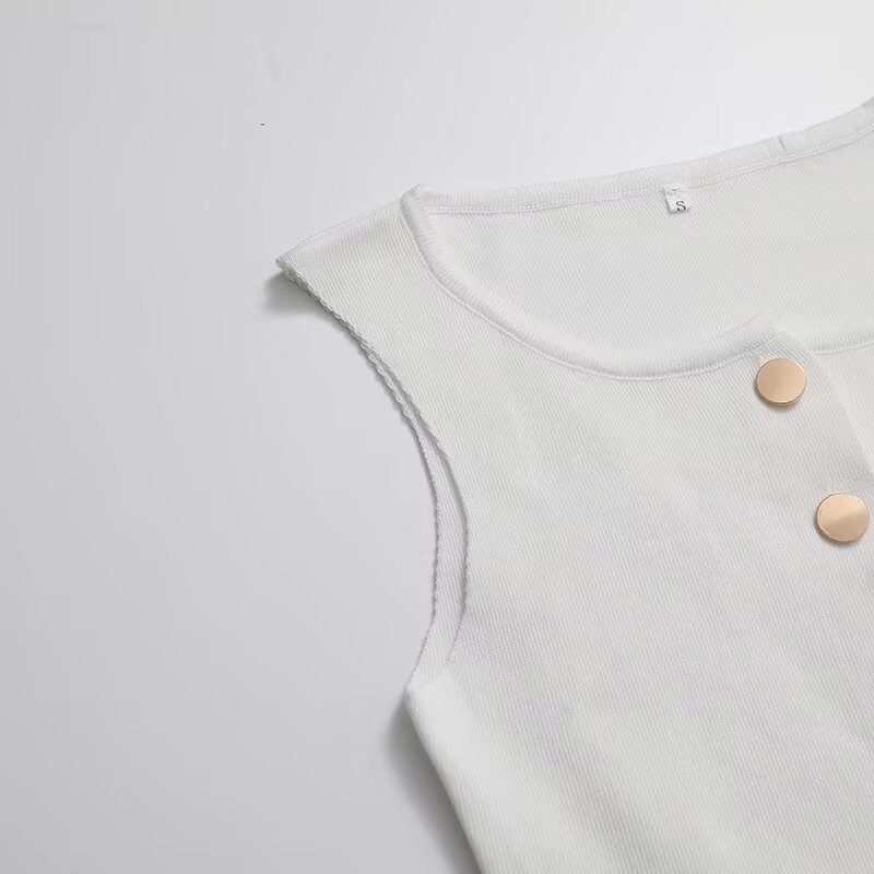 Za Women&prime;s Clothing Elastic Slim Versatile Round Neck Knitted Vest Sleeveless