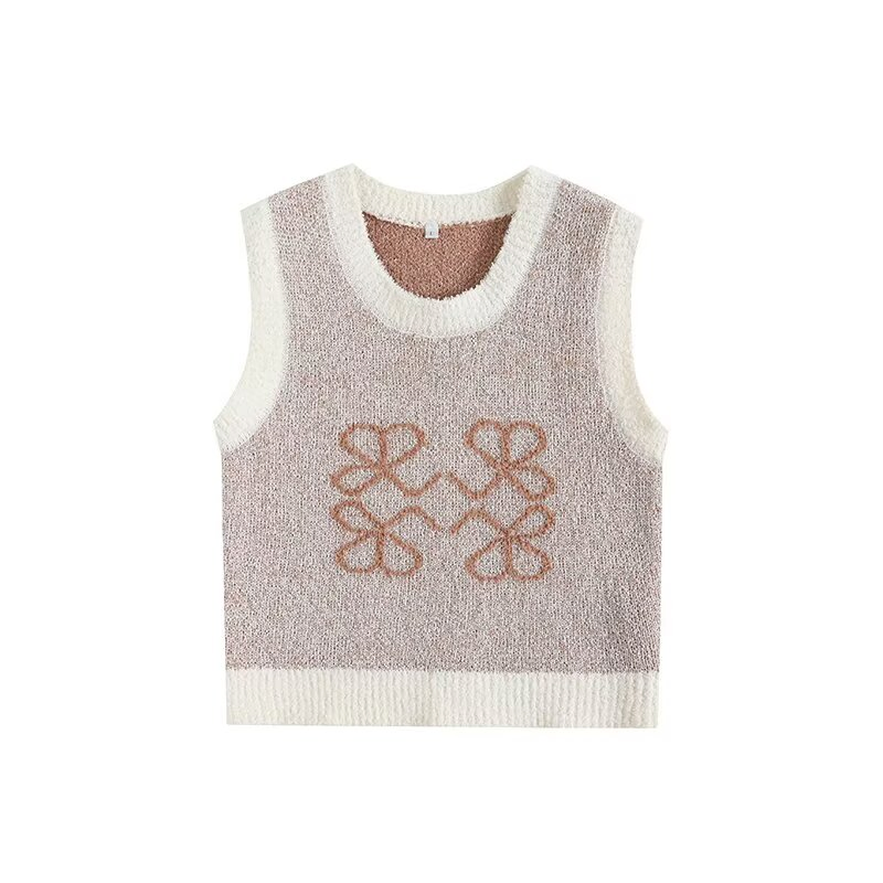 Za Women&prime;s Clothing Slim Short O Neck Jacquard Knitted Vest Sleeveless
