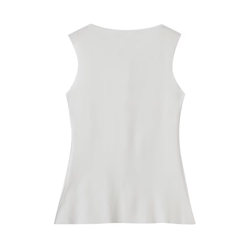 Za Women&prime;s Clothing Elastic Slim Versatile Round Neck Knitted Vest Sleeveless