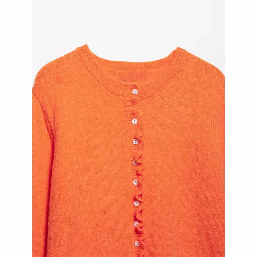 Za Women&prime;s Clothing Stacked Design Casual Knitted Women&prime;s Jacket Long Sleeved Buckle