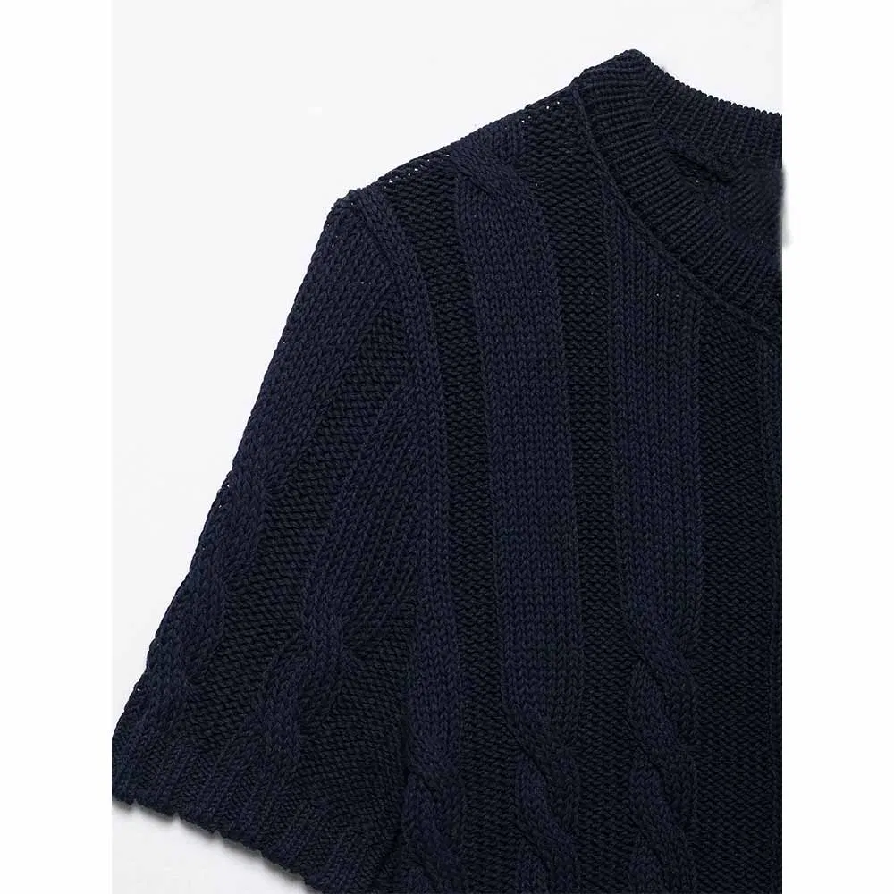 Za Women&prime;s Clothing Slim Single Breasted Striped Knitted Women&prime;s Jacket Short Sleeved