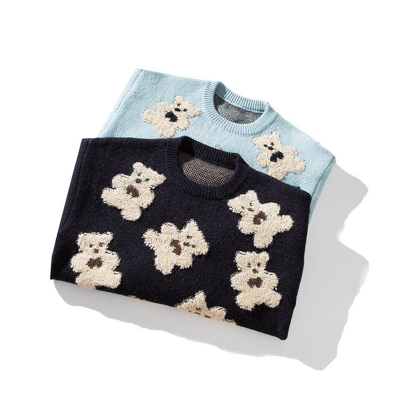 Winter Cotton Men Sweate Long Sleeve Knitted Logo Cartoon Pattern Bear Men Clothes Knitwear Custom Knit Sweater