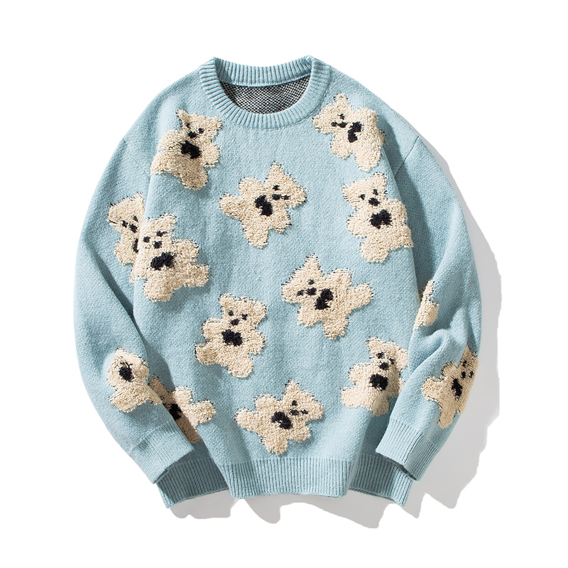 Winter Cotton Men Sweate Long Sleeve Knitted Logo Cartoon Pattern Bear Men Clothes Knitwear Custom Knit Sweater