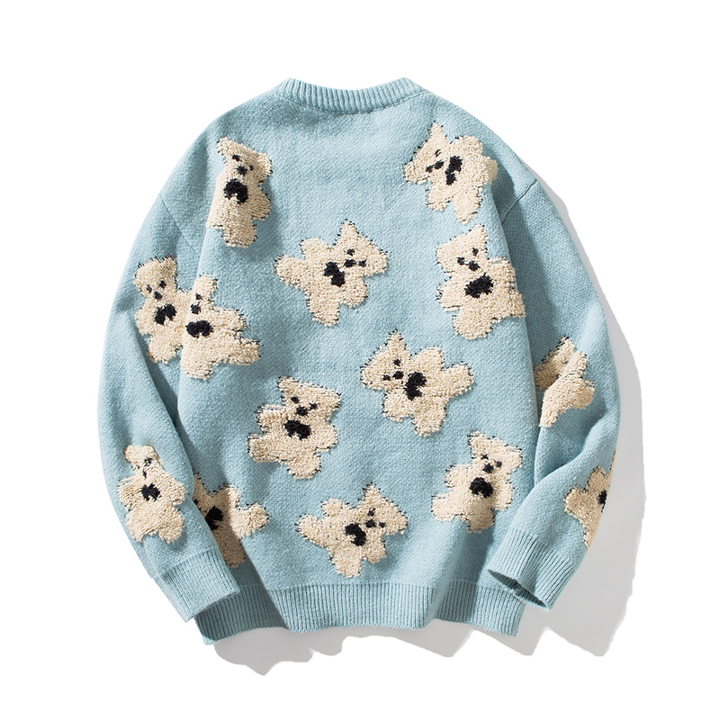 Winter Cotton Men Sweate Long Sleeve Knitted Logo Cartoon Pattern Bear Men Clothes Knitwear Custom Knit Sweater