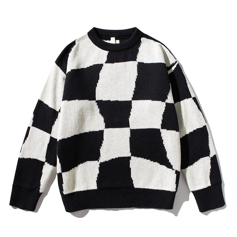 ODM New Custom Ladies Casual Tartan Design Long Sleeve Pullover Sweater Knitted Weave Crew Neck Plus Size for Autumn Season