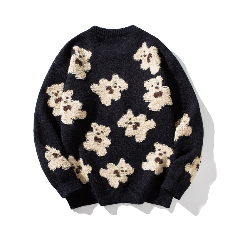 Winter Cotton Men Sweate Long Sleeve Knitted Logo Cartoon Pattern Bear Men Clothes Knitwear Custom Knit Sweater