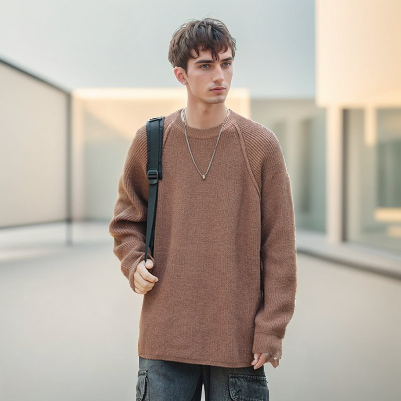 Wholesale Luxury New Arrival Men&prime;s Solid Winter Round Neck Long Sleeves Knitting Pullover Sweater Crafted Comfort Extravaganza