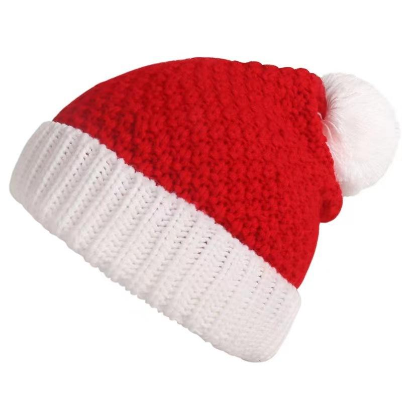 High Quality Knitted Hat with POM-POM Christmas Atmosphere Santa Claus Belt Beanie with Fur Ball for Parties and Festival