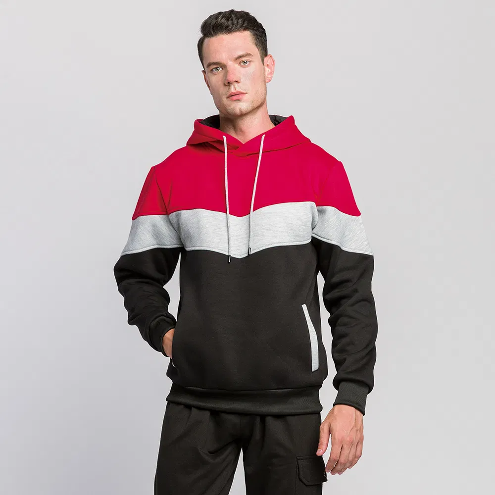 Amazon Spring Autumn Style European and American Men′s Color Matching Color Contrast Fashion Sweater Men′s Casual Sports Top Cotton Outwear Hoody