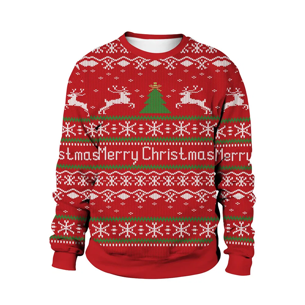 Custom OEM Santa Funny Holiday Party Knitted Pullover Jumpers Couple Knitted Xmas Brushed Deer Unisex Christmas Sweaters