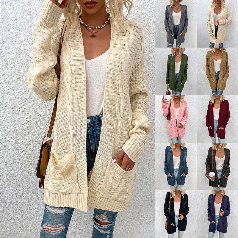 Autumn and Winter New Cardigan Women′ S MID-Length Twist Rope Sweater