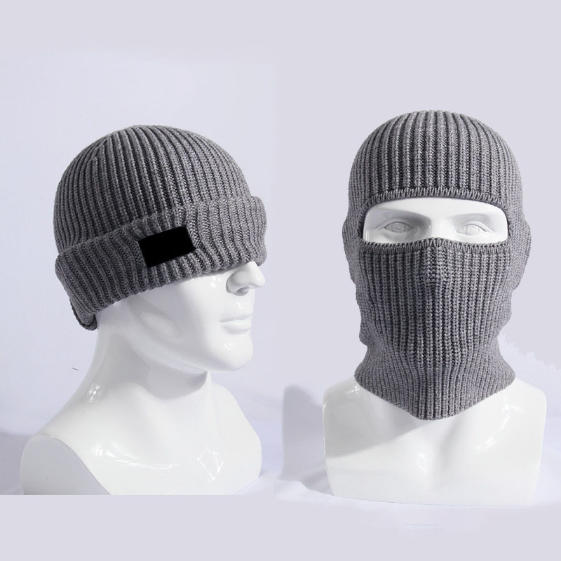 Custom 2 in 1 Ski Balaclavas Beanie Hat Sport Knitted Winter Balaclava Men Motorcycle Beanie Hats Cap