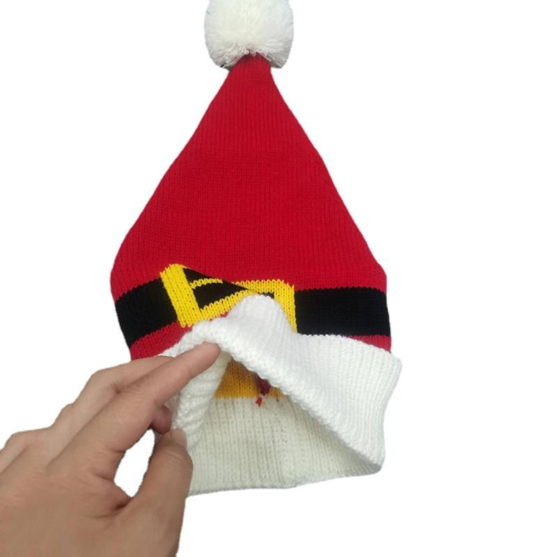 High Quality Knitted Hat with POM-POM Christmas Atmosphere Santa Claus Belt Beanie with Fur Ball for Parties and Festival