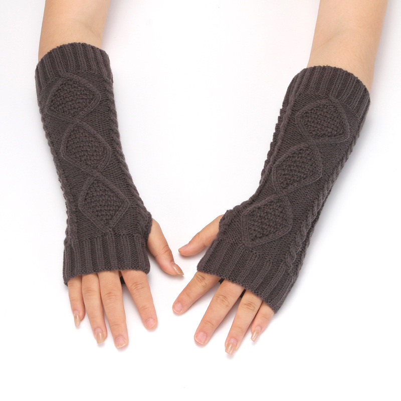 Knit Half Finger Gloves for Women Winter Warm Wool Fingerless Gloves Long Arm Warmers Diamond Pattern Half Finger Gloves
