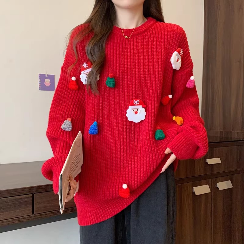 O-Neck Pullover Ugly Elk Snowflake Merry Christmas Ladies Girls Loose Clothes Knitted Tops Women Christmas Sweaters