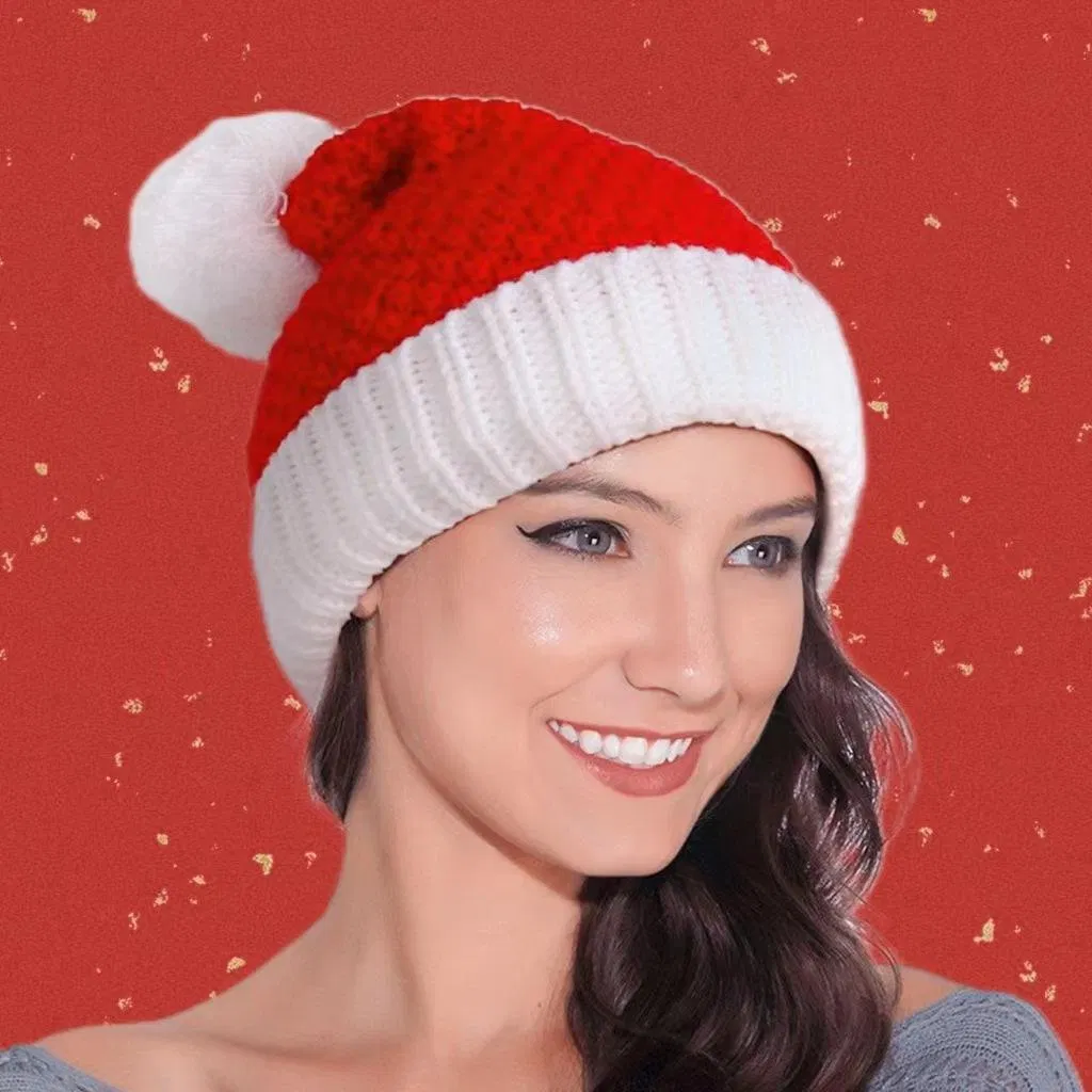 High Quality Knitted Hat with POM-POM Christmas Atmosphere Santa Claus Belt Beanie with Fur Ball for Parties and Festival