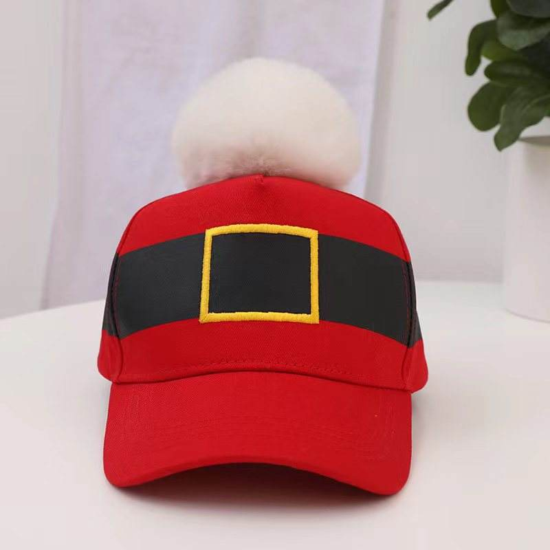 High Quality Knitted Hat with POM-POM Christmas Atmosphere Santa Claus Belt Beanie with Fur Ball for Parties and Festival