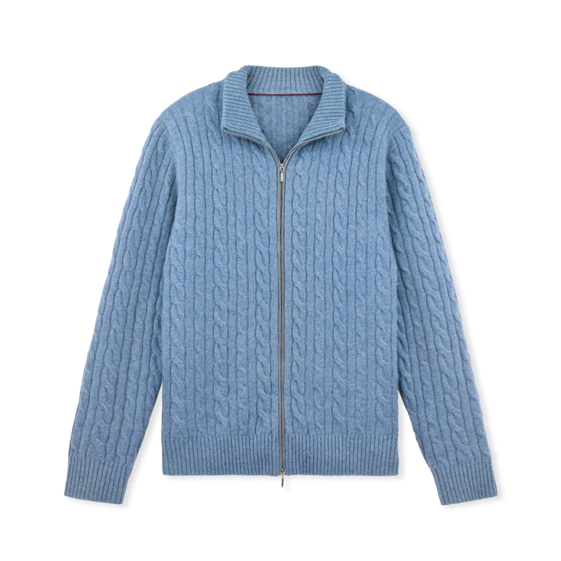 Winter Custom Ladies Women Knit Sweater Blue Long Sleeves Zip Cardigan Knitwear