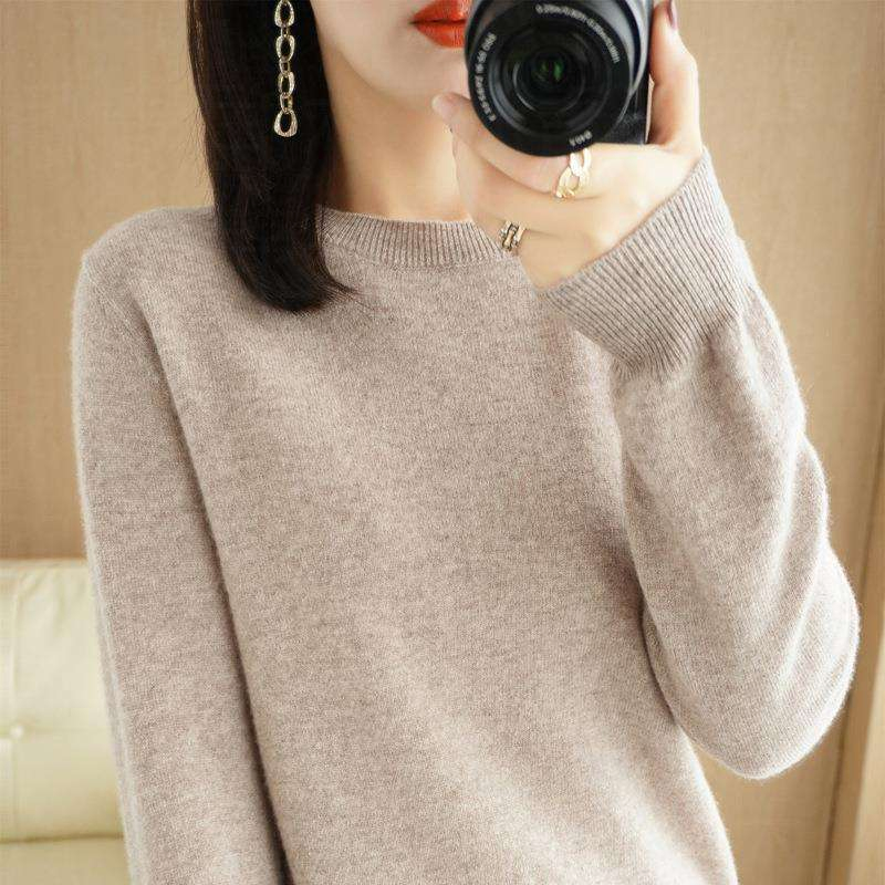 Women&prime;s 100% Cashmere Sweater Round-Neck Pullover Knitted Casual Sweater Knitwear