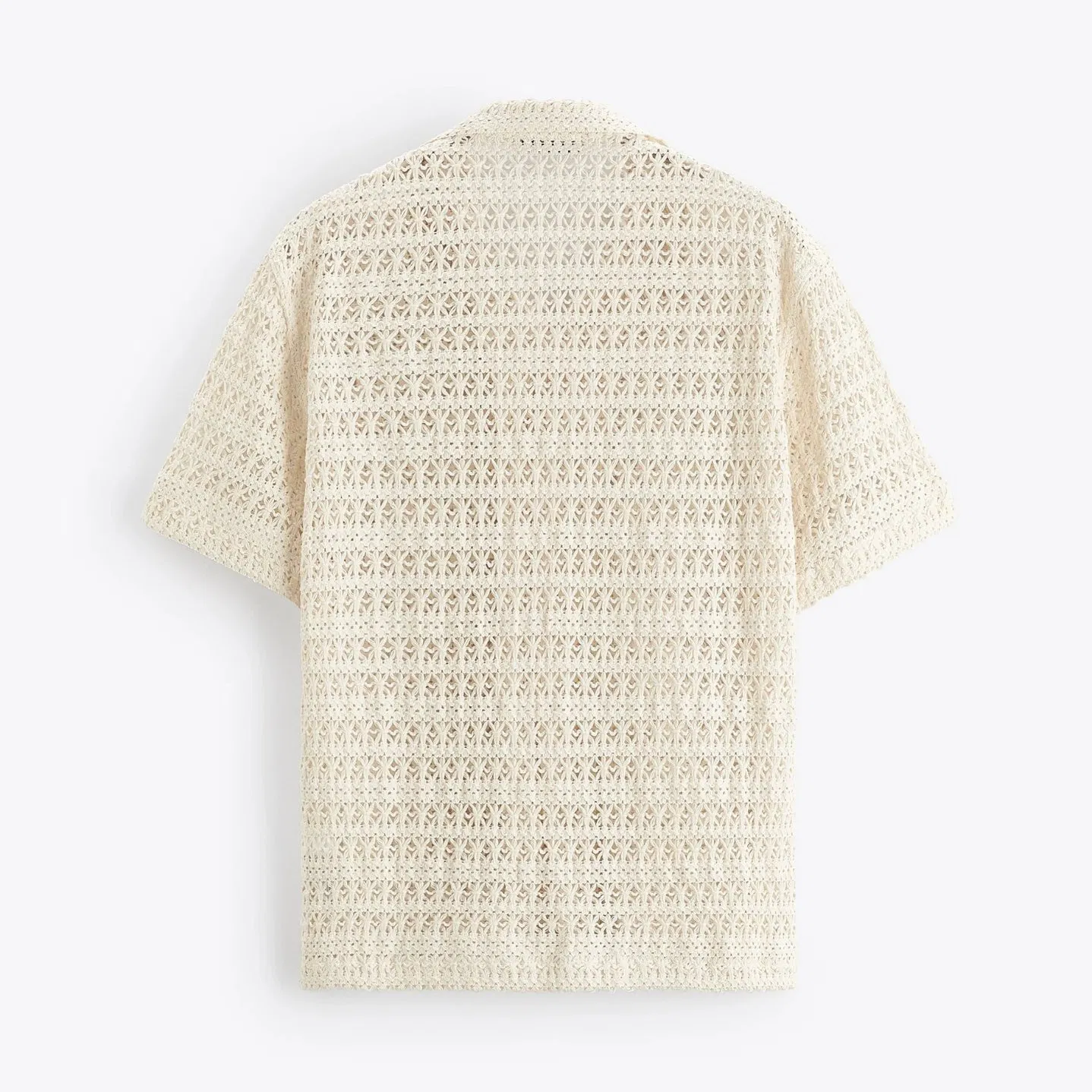 2023 Men Summer Short Sleeve Single Breasted Hollow out Crochet Knitted Shirt Sweater Cardigan