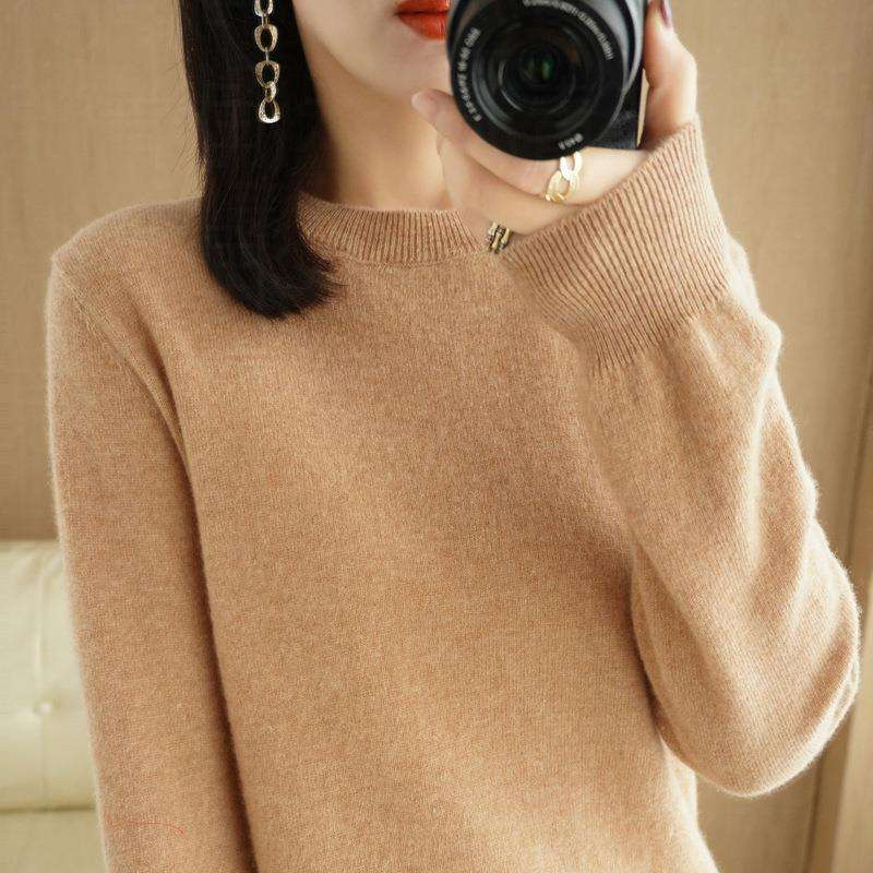Women&prime;s 100% Cashmere Sweater Round-Neck Pullover Knitted Casual Sweater Knitwear