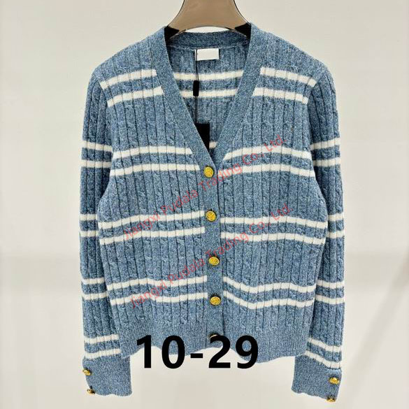 Striped Jacquard V-Neck Buttoned Knitted Cardigan Sweater Cozy Two-Tone Women&prime;s Wool Knitted Sweater