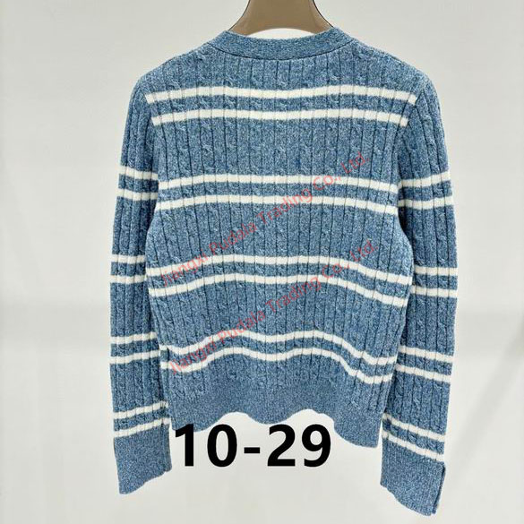 Striped Jacquard V-Neck Buttoned Knitted Cardigan Sweater Cozy Two-Tone Women&prime;s Wool Knitted Sweater