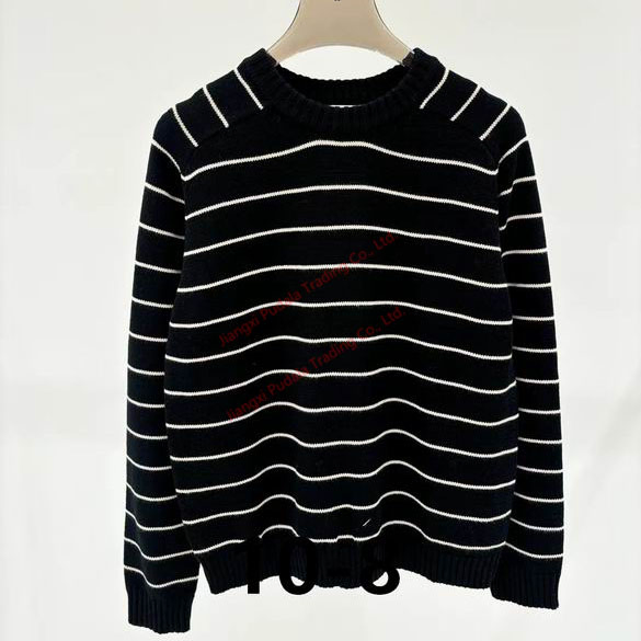 Autumn and Winter New Fashion Women′s Round Neck Loose Casual Knitting Warm Pullover Striped Knit Top Sweater