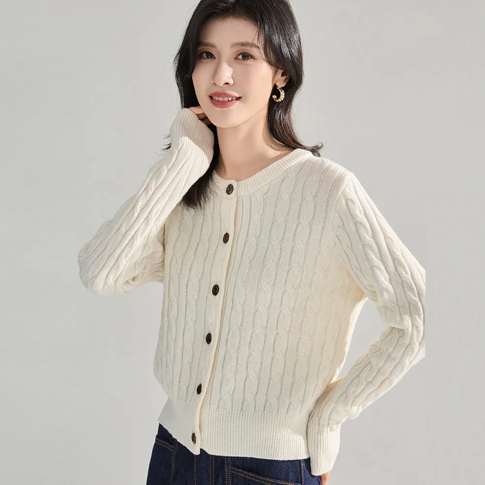 25 Autumn New Knit Loose Fashion Women&prime;s Cardigan - Cable Stitch Cropped Top