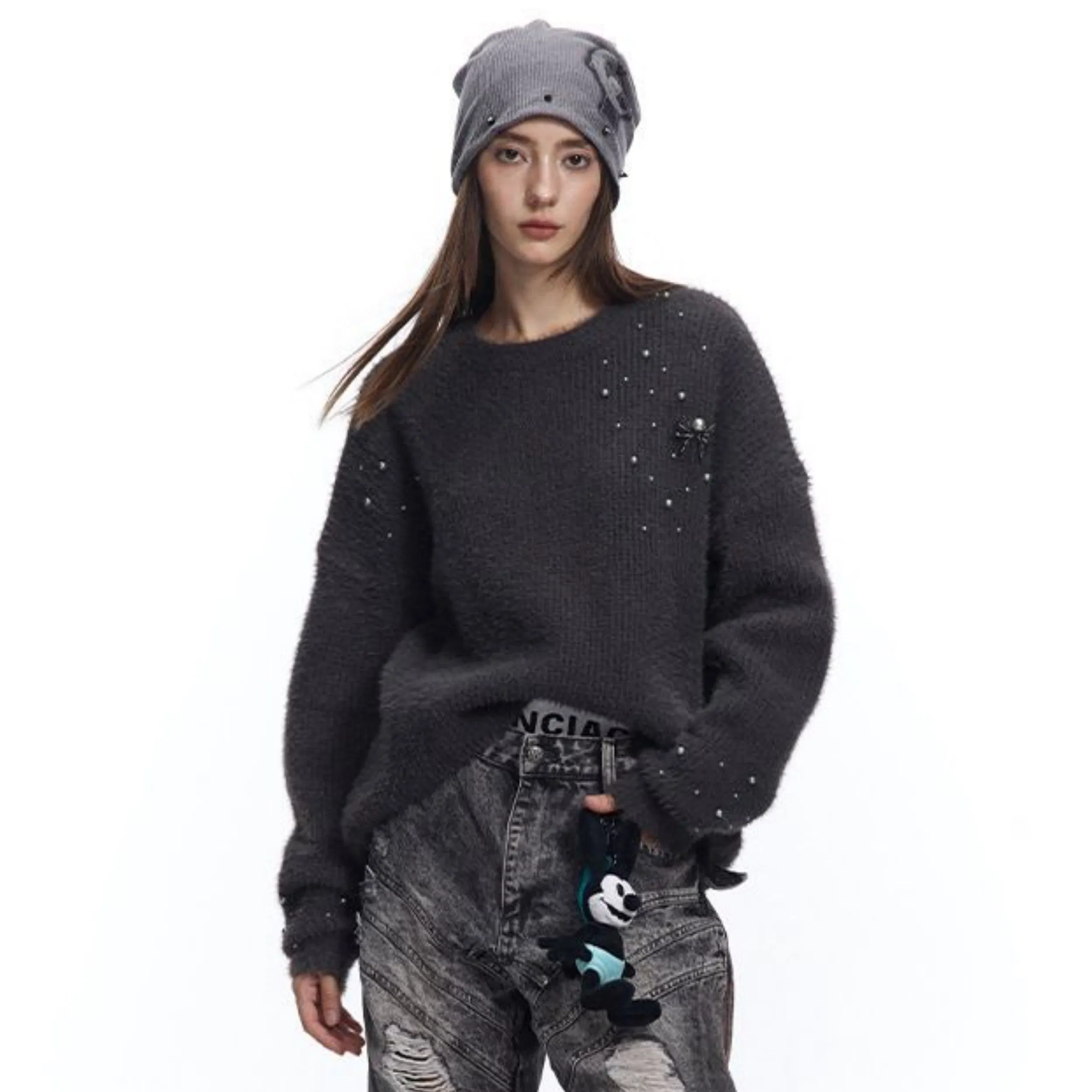 Factory Customization Beaded Faux Mink Sweater Autumn and Winter