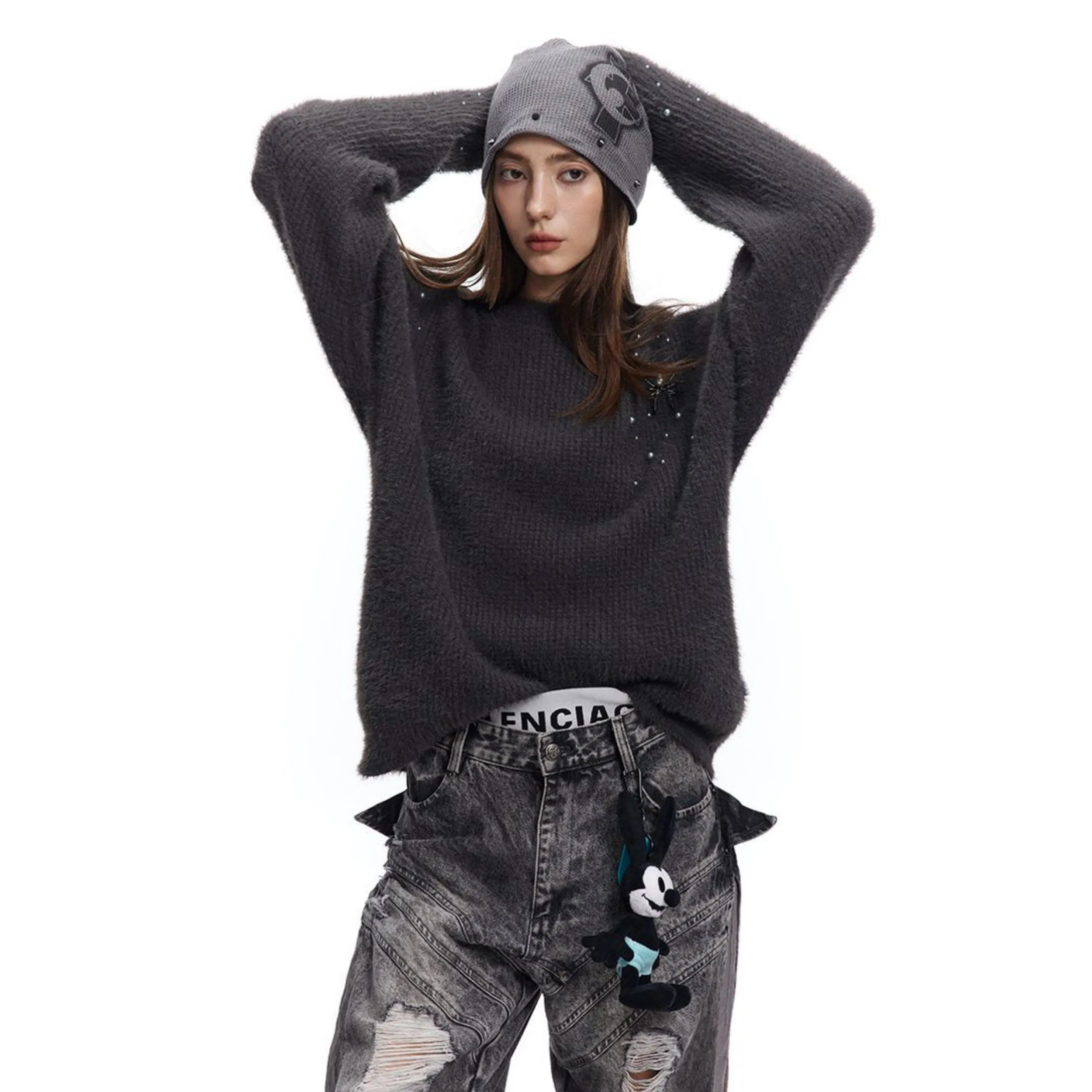 Factory Customization Beaded Faux Mink Sweater Autumn and Winter