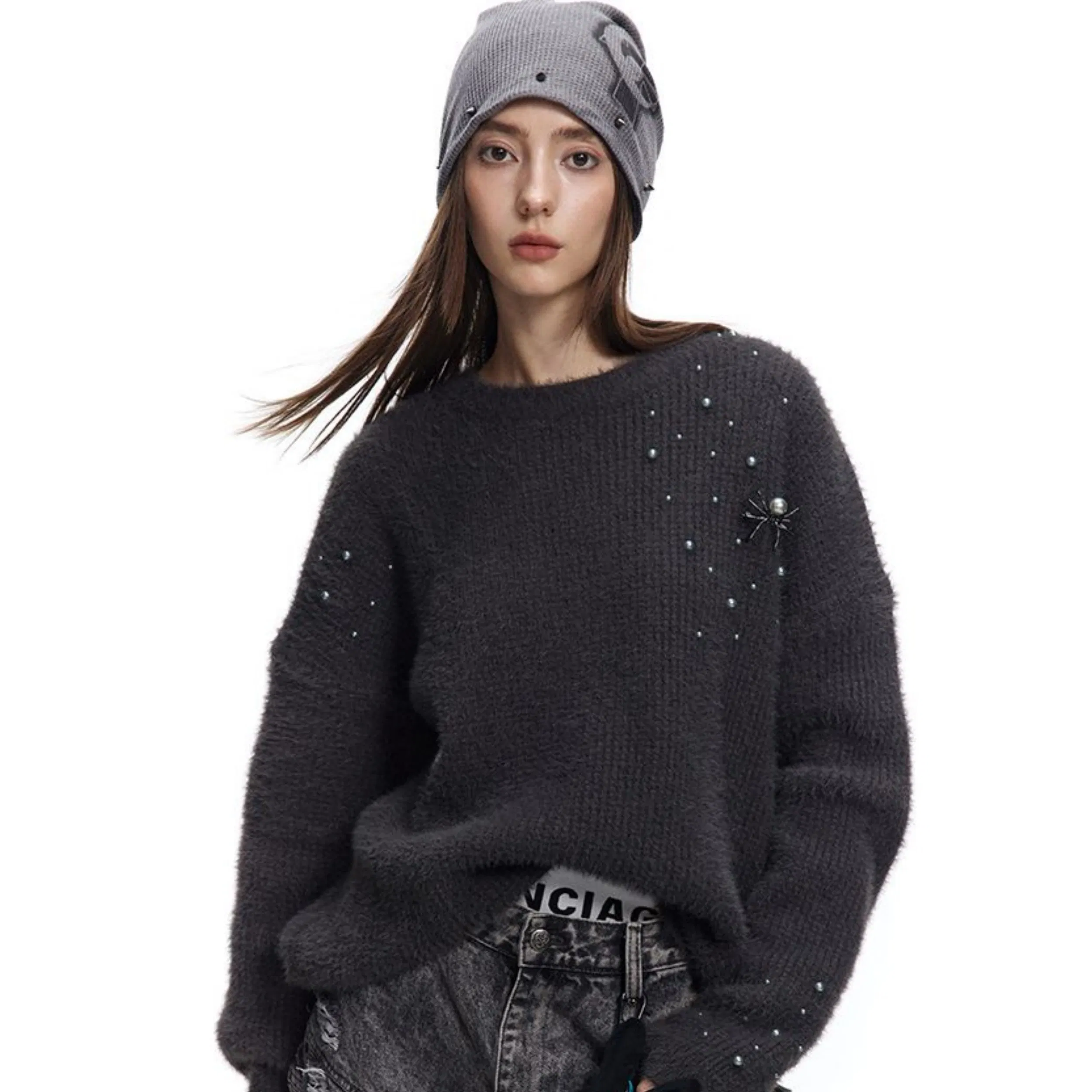 Factory Customization Beaded Faux Mink Sweater Autumn and Winter