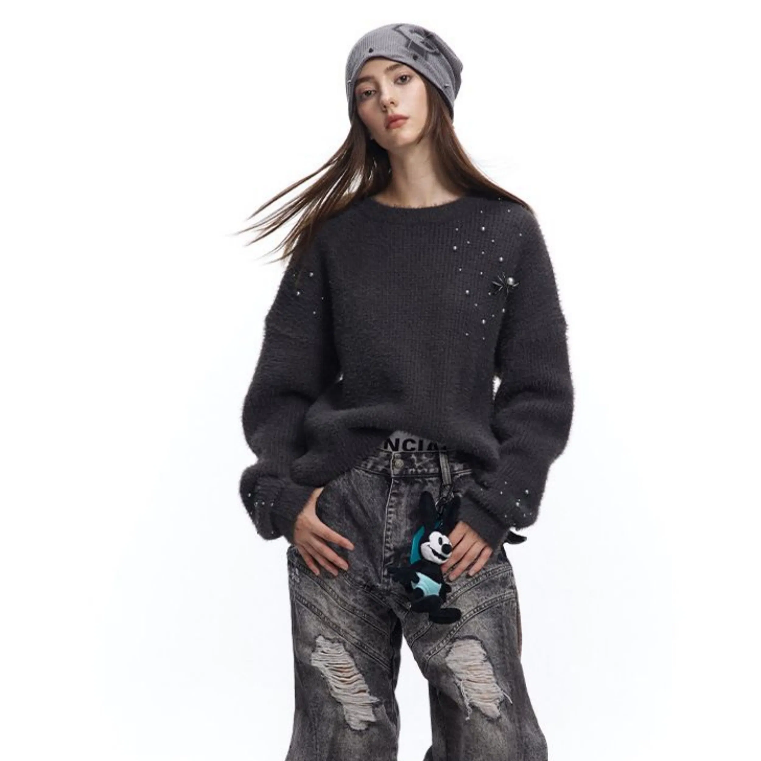 Factory Customization Beaded Faux Mink Sweater Autumn and Winter